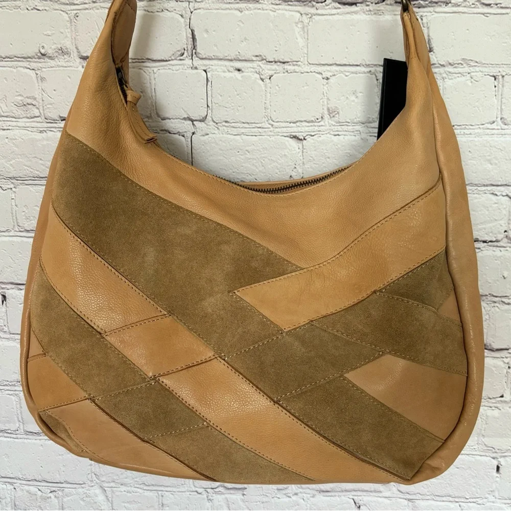 DAY & MOOD Sandy Hobo Large Leather Suede Camel Handbag--NWT